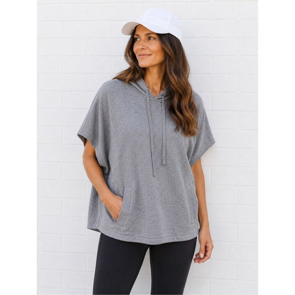 J.Crew Wool and Cotton Short Sleeve Hooded Poncho Top S/M Heather Grey